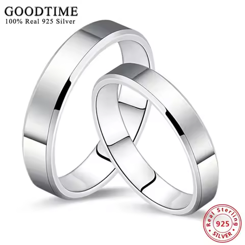Trendy Pure 100% 925 Sterling Silver Women Men Couple Ring Smooth Wedding Band Anniversary Jewelry Gift for Lovers