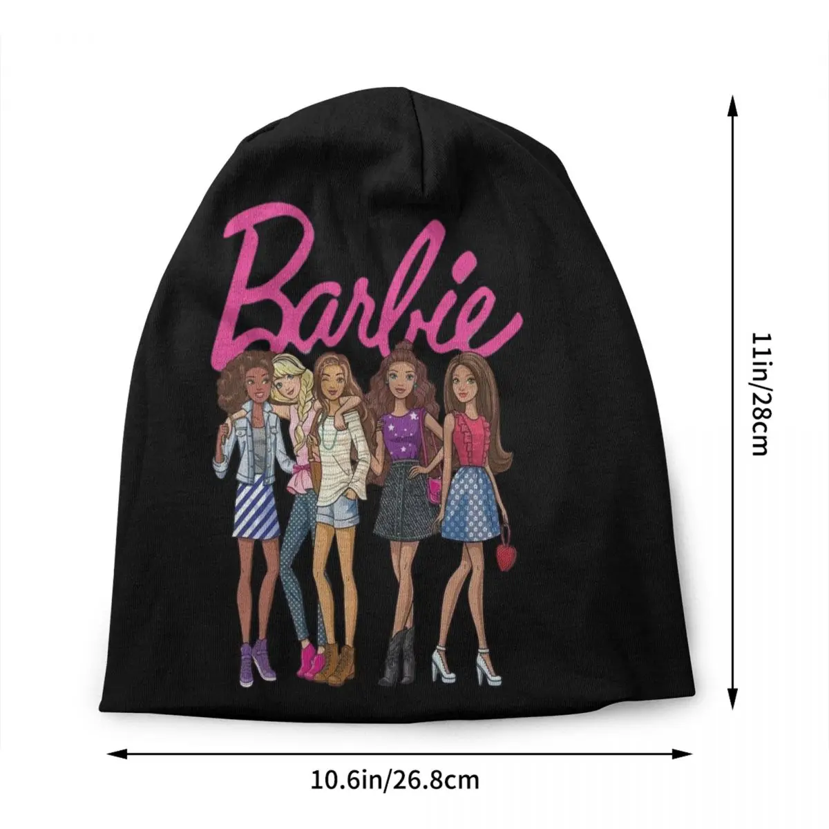 Custom Barbie Cartoon Petal Graphic Skullies Beanies Caps  Winter Warm Knitting Hat  Street Adult Bonnet Hats Outdoor Ski Cap