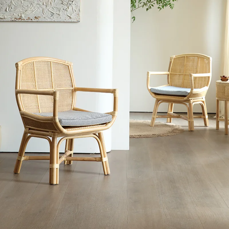 The product can be customized.Back rattan chair natural rattan chair home wabi sabi wind rattan dining chair armrest