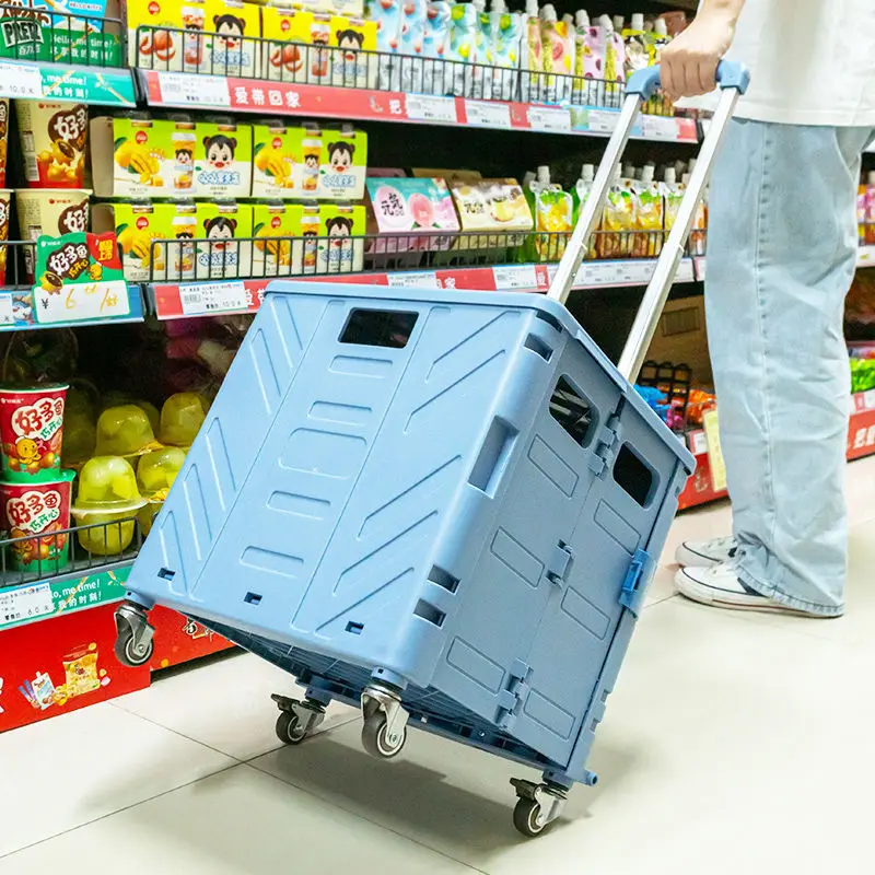 Carrito de compras plegable con ruedas para el mercado, CAJA PLEGABLE portátil de alta resistencia, caja rodante de cesta de comestibles con 4 ruedas