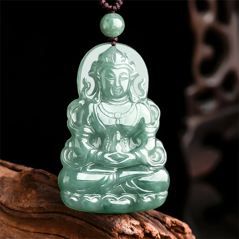 Charm Natural Ice Green Jadeite Carved Exquisite GuanYin Lucky Pendant Amulet Necklace Certificate Vintage Jade Gift Jewelry