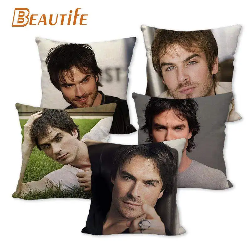 Custom Ian Somerhalder Pillowcase  Wedding Decorative Cotton Linen Pillow Case For Home Pillow Cover 45X45cm One Side