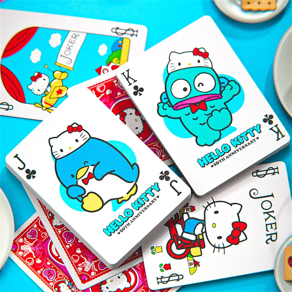 Kawaii olá kitty jogando cartas cosplay anime kuromi poker criativo jogo de festa portátil truques mágicos prop coleção cartões presente