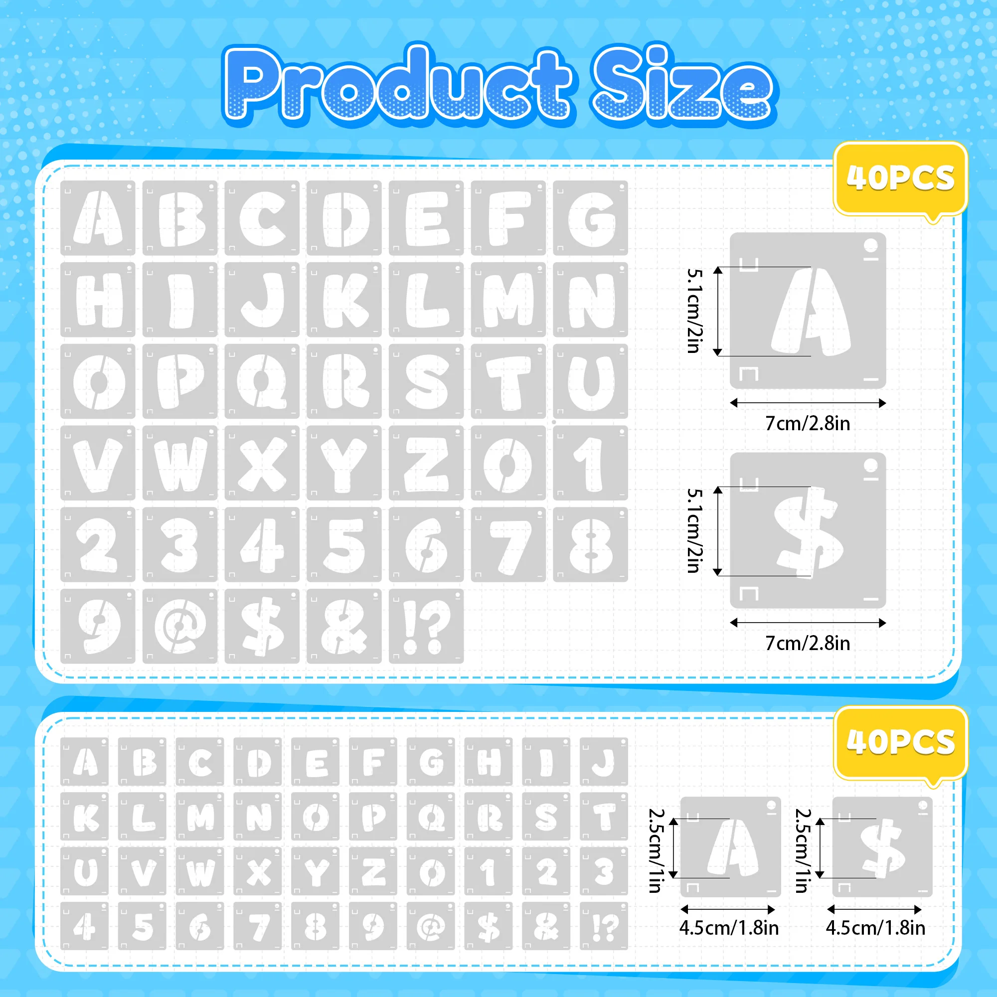 40pcs 1in and 40pcs 2in Reusable Children Painting Templates for Painting DIY Diary Scrapbook Journal Template Stationery Gifts
