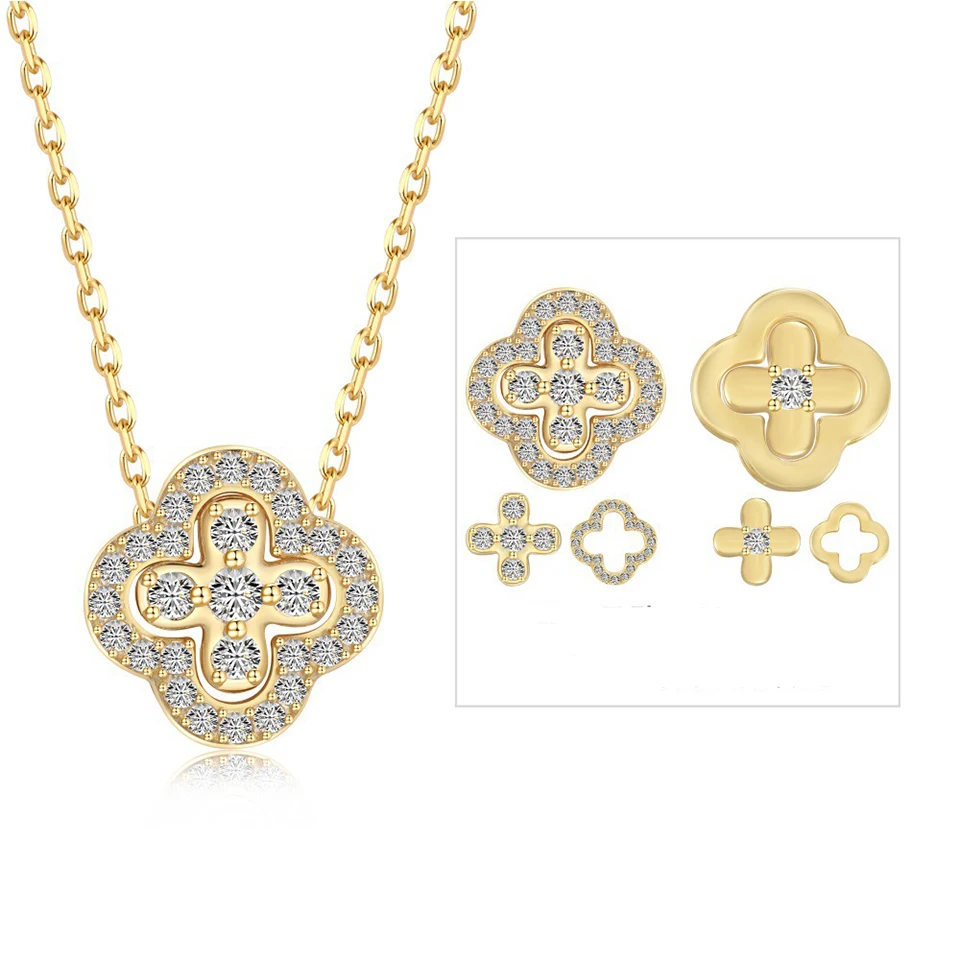 Yupsk رائعة لامعة AAA مكعب زركونيا أربع أوراق زهرة البرسيم قلادة قلادة الأزياء والمجوهرات هدية للنساء