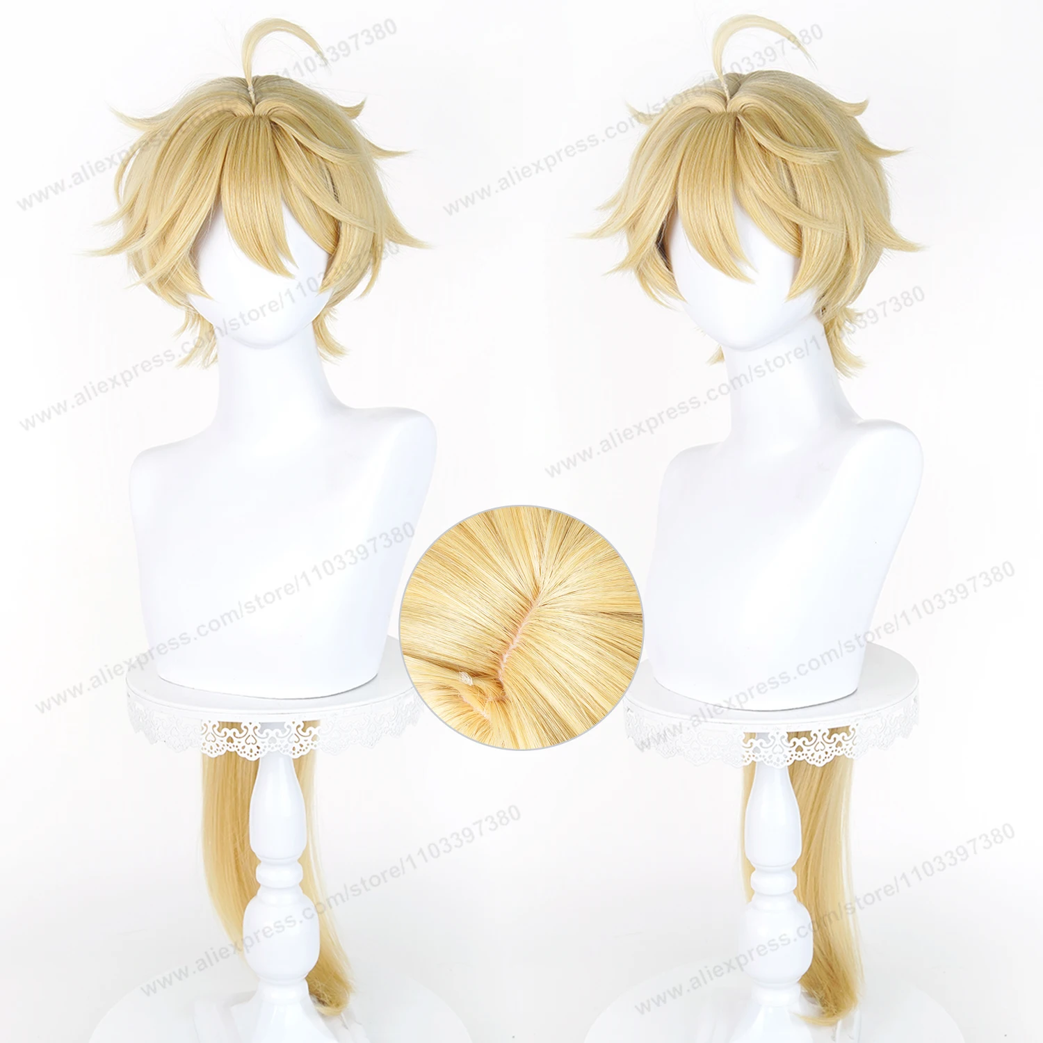 Aether Traveler Cosplay Wig 90cm Long Man Hair Anime Cosplay Wig Halloween Heat Resistant Synthetic Wigs