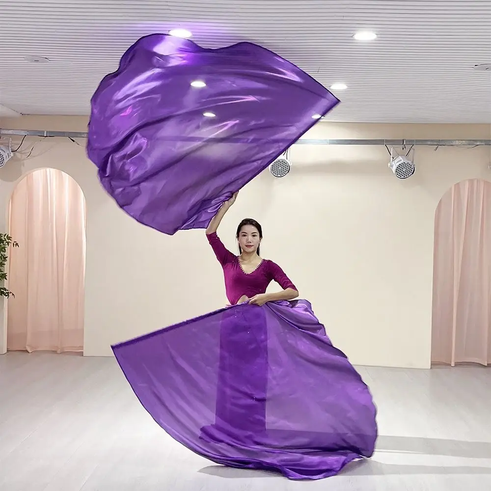 Belly Dance Props Gradient Half-circle Flag Colorful Gauze Scarf with Telescopic Stick Semicircle Worship Angel Wing Flag