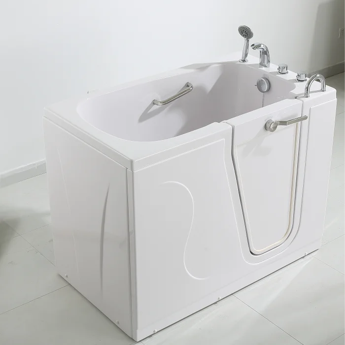 

CE Modern White Freestanding Hydro Massage Walk-In Bathtub Low-Step-In Slip-Resistant Soaking Tub 1 Person Eco-Friendly Jets