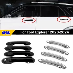 For Ford Explorer 2020-2024 Carbon Fiber Style Chrome Car Door Handle Cover Sticker Trim Cap Accessories Auto Protect Decor ABS