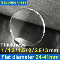 Cristal de zafiro plano grueso 1,0/1,2/1,5/2,0/2,5/3,0mm, diámetro 24 - 41mm piezas de reloj de cristal Mineral transparente