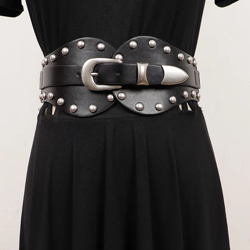 

Brand New Elastic Rivet Waist Bands Waistbands For Women Green Coffee Camel Shirt Dress Belts Slim PU Leather Einture Pour Femme