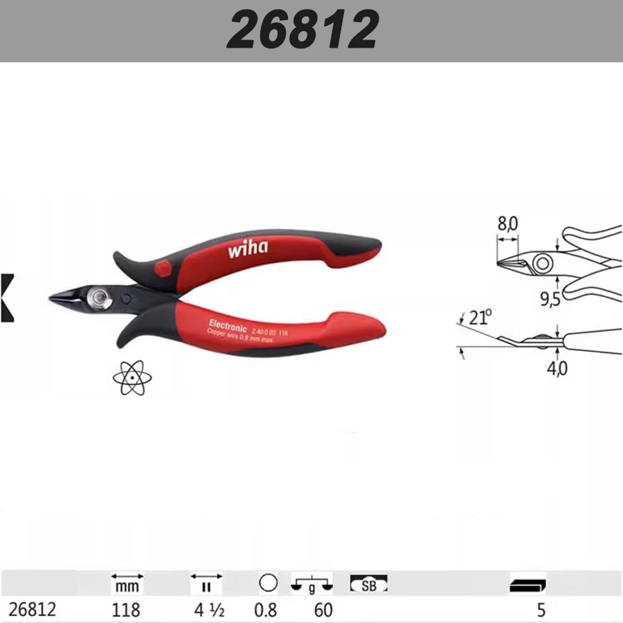 WIHA Electronic Precision Pliers 118mm Pointed Head Engineering Side Cutter Flush-cutting 26812