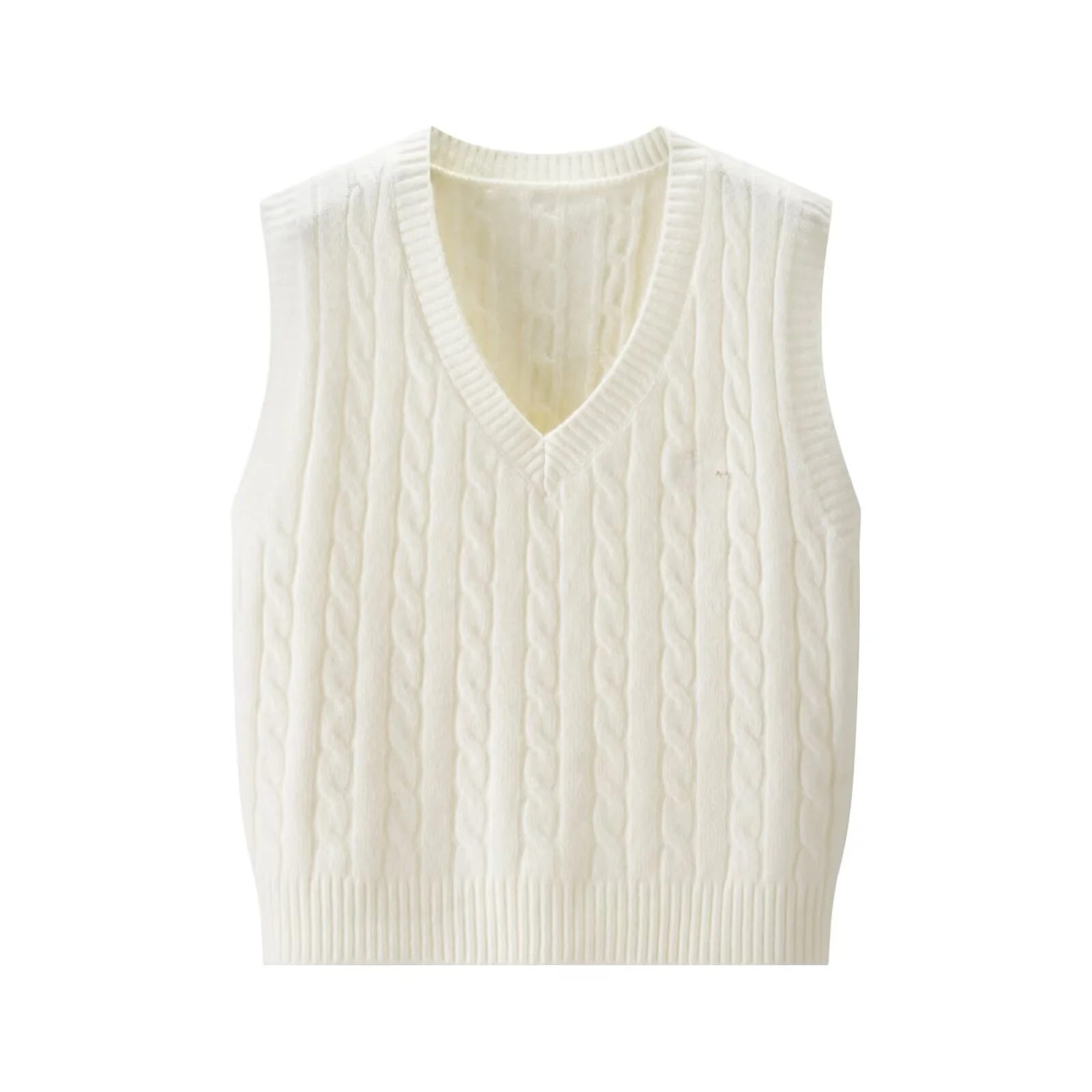 JNLEAOG Rompi Rajut Wanita Musim Gugur Model Kampus Kerah V Bordir Huruf Twist Faion Outerwear Serat Poliester