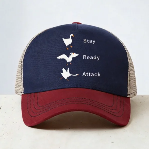 Stay Ready Attack Goose Baseball Cap Cartoon Untitled Goose Game Golf Hat Mesh Breathable Snapback hat