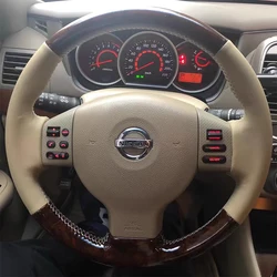 Hand-stitched Genuine Leather peach wood grain Car Steering Wheel For Nissan Tiida 2004-2010 Sylphy Versa 2007-2011 auto parts