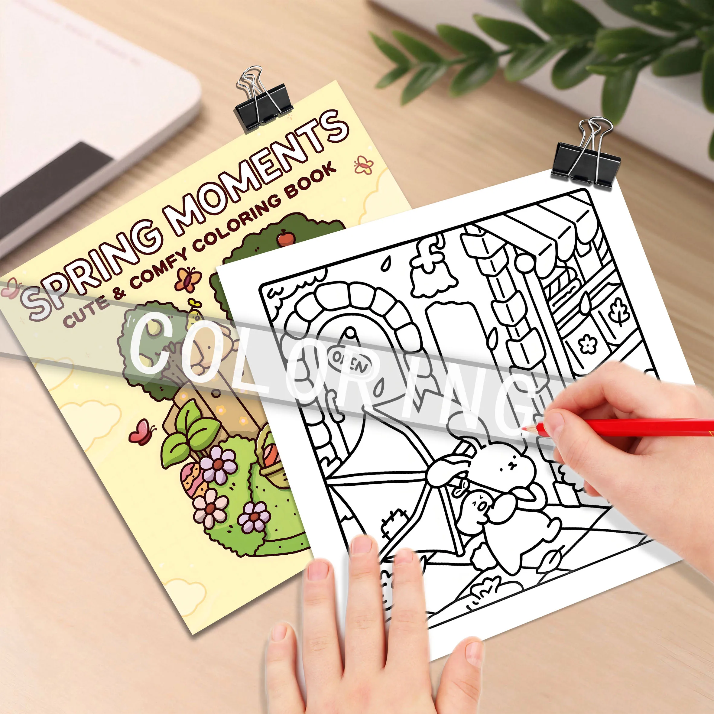Libro da colorare Spring Serenity: bellissimo e confortevole libro illustrato a tema verde con pagine in bianco e nero