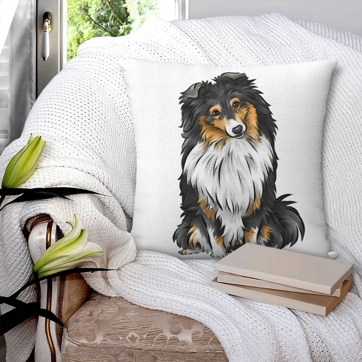 Sheltie Dog Square Pillowcase Pillow Cover Polyester Cushion Decor Comfort Throw Pillow for Home Sofa