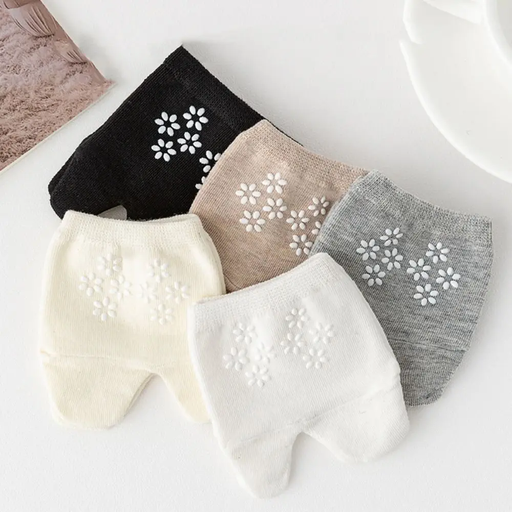 

5Pairs Casual Flower Forefoot Socks Soft Anti-slip Two Toe Socks Cotton Hosiery Invisible Boat Socks Women