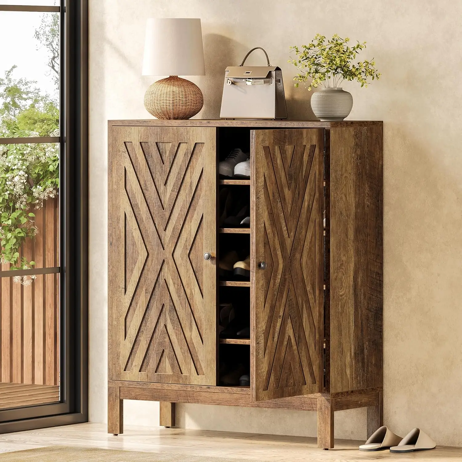 

5-layer Shoe Cabinet, Brown Wooden Shoe Cabinet with Adjustable Shelves, Can Accommodate 20 Pairs of Shoes