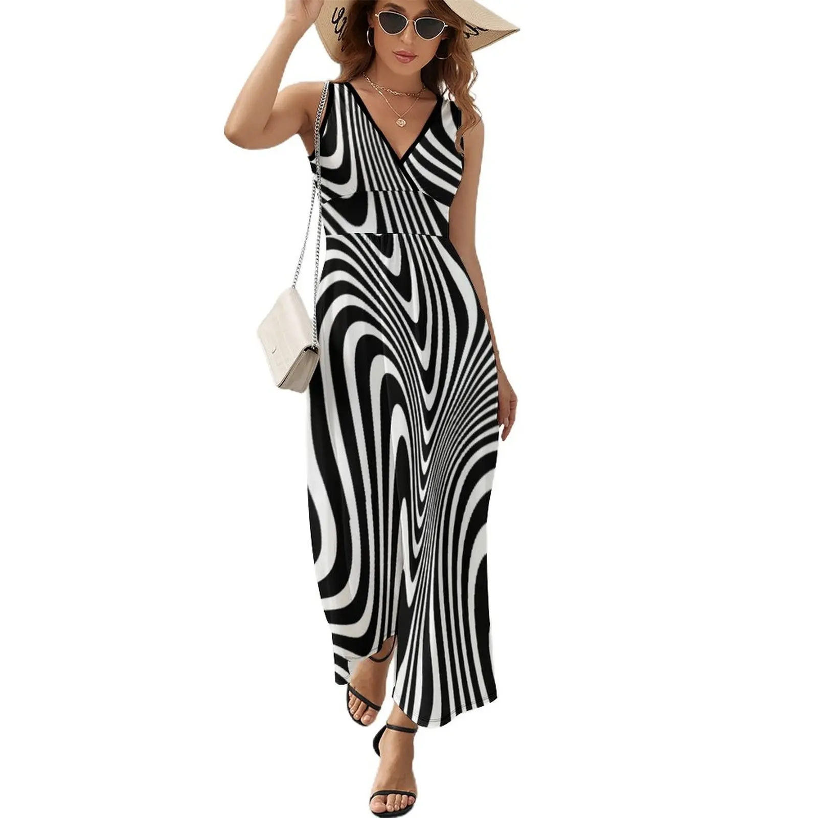 optical illusion (black + white) Sleeveless Dress Woman clothes Clothing female