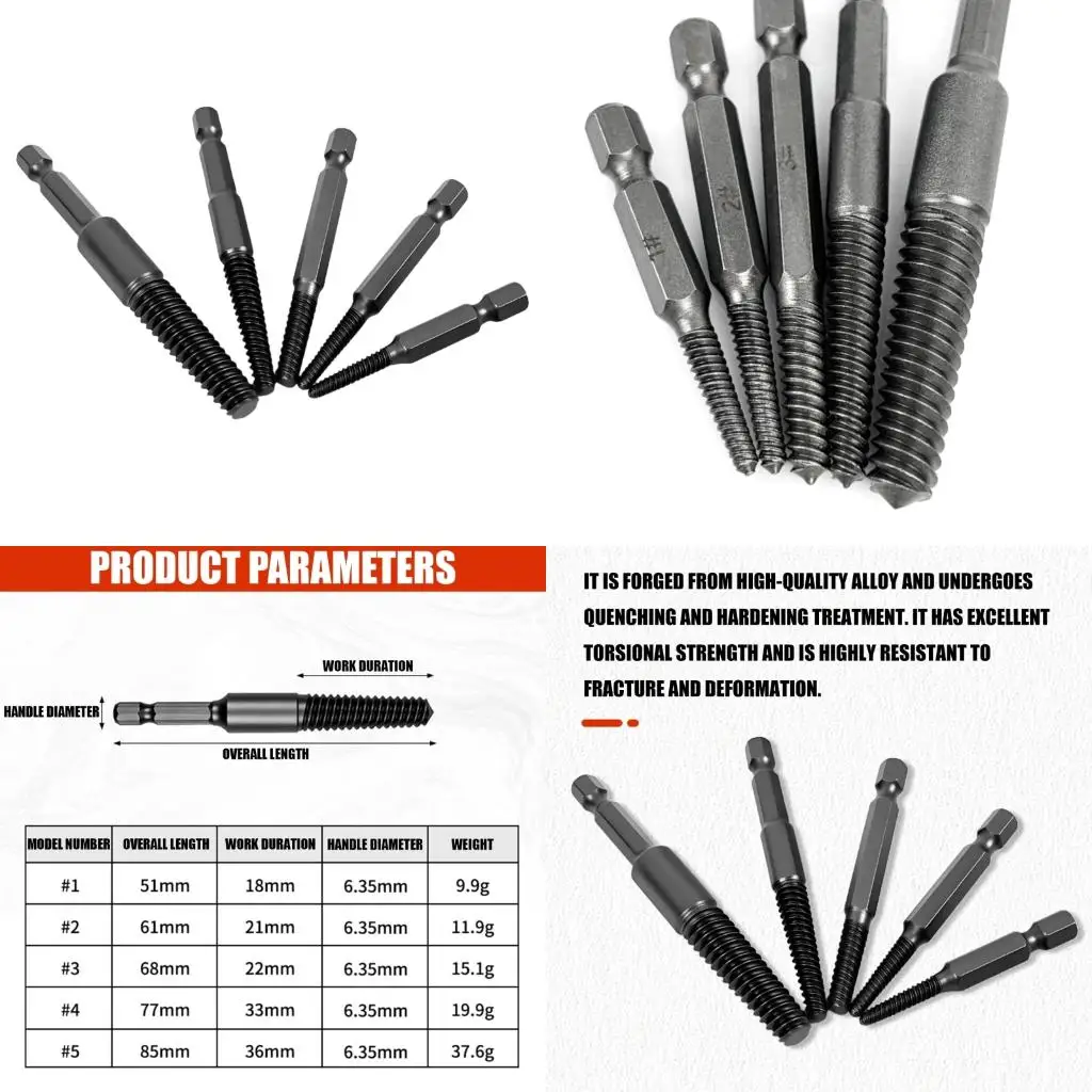 Reverse Thread Handle Bolt Removal Tool Set Of 5 For Mechanics high quality