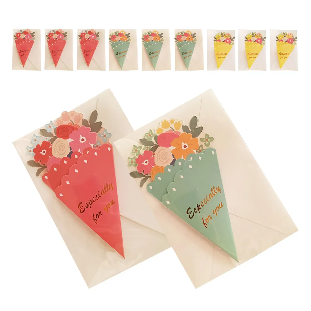 

15Pcs 3D Flower Bouquet Greeting Cards Specialty Paper Smooth Writing Mother's Day Blessing Cards Mom Card Message Notes