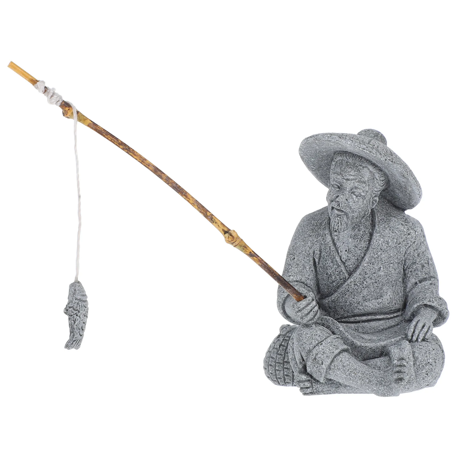 

Ornaments Mini Fisherman Figurine Fishing Garden Statue Aquarium Chinese 700X600X520CM Figure Decor Grey