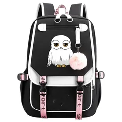 Anime Hedwig Night Owl Backpack Nylon School Book Student Travel Bags Laptop Casual USB Port Messenger Bag