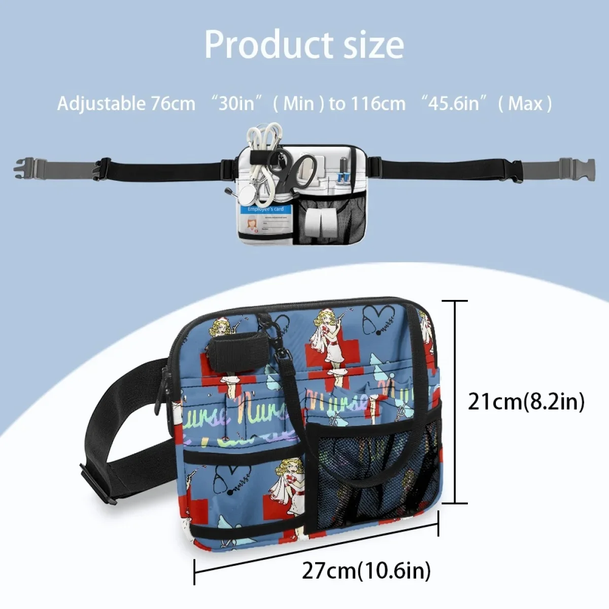 Cartoon Nurse Print Multi Pocket Waist Bag, Fanny Pack ajustável, Bandagem de medicina de emergência, armazenamento feminino, Drop Ship, 2023