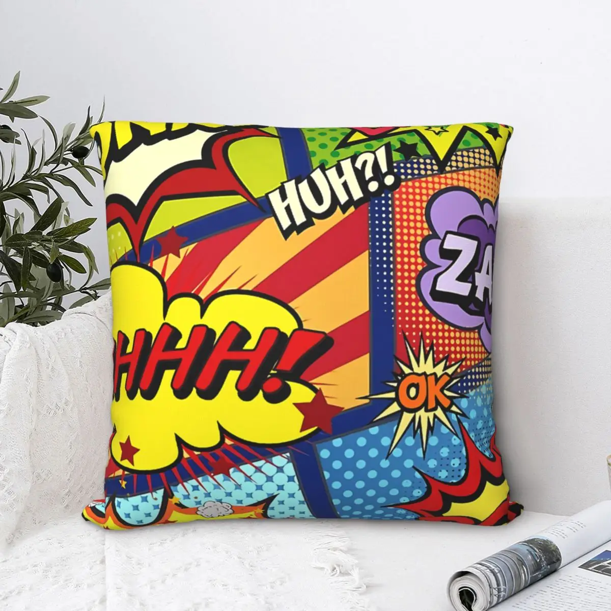 

Colorful Comic Book Panels Throw Pillow Case Gothic Backpack Cojines Covers DIY Printed Cool For Home Decor