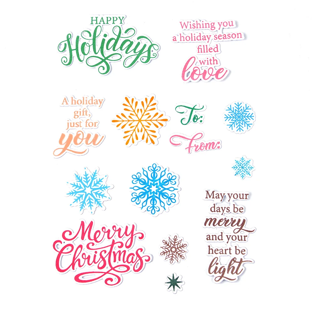 Merry Christmas Clear Stamps & Dies Set Happy Holidays Snowflake Patterns for Card Making Scrapbooking Paper Craft DIY Supplies
