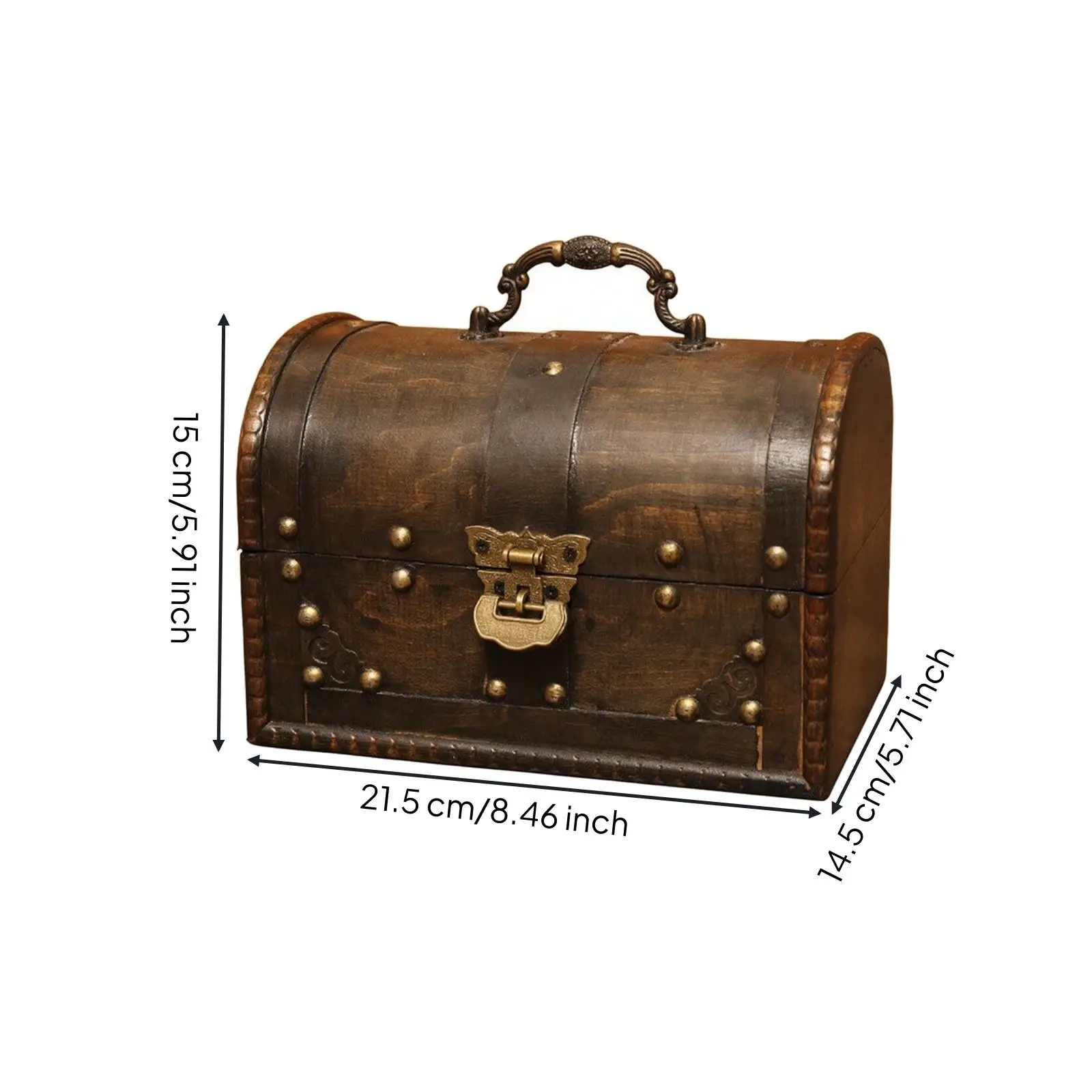 Retro Wooden Storage Chest Jewelry Box Organizer with Metal Trim Vintage Antique Keepsake Container for Tabletop Decor