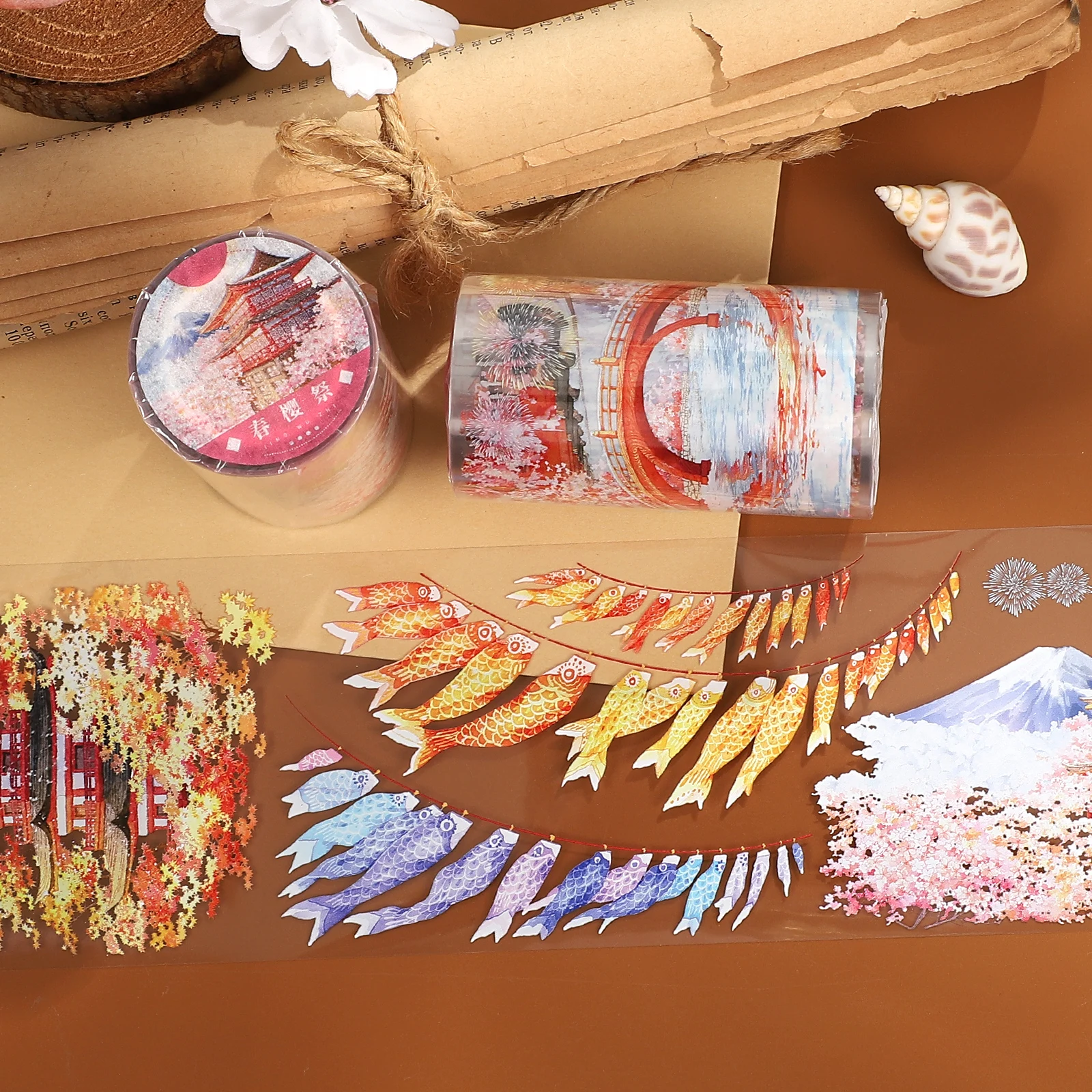 

Винтажная ПЭТ-лента 70мм*5м с изображением весеннего фестиваля сакуры, для творчества, дневников, коллажей, скрапбукинга, канцелярских принадлежностей