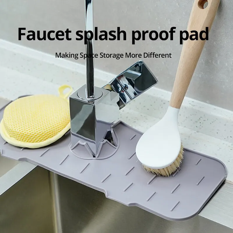 1PC Grey 37X14CM Kitchen Faucet Absorbent Mat Sink Splash Guard Silicone Drainage Drying Pad Countertop Protection