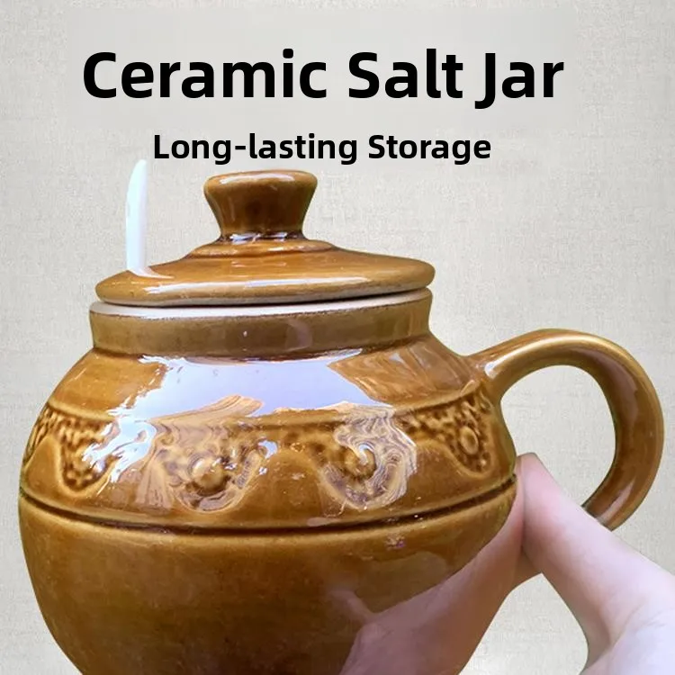 Saleiro de Cerâmica Vintage com Tampa, Estilo Chinês, Recipiente de Armazenamento para Cozinha, Especiarias, Óleo, Pimentas, Pote para Banha de Porco, Uso Doméstico