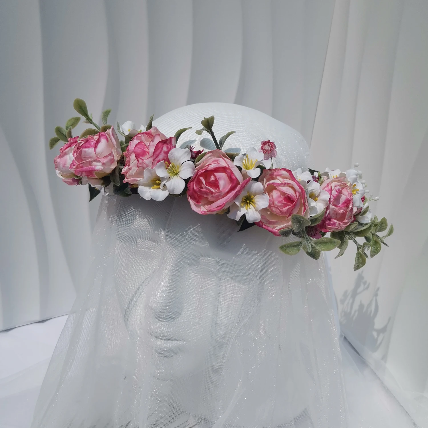 Adjustable RoseFlower Headband Wedding Hair Accessories Women Headdress Engagement Headwear Bridal Hairwear Floral Flower crown