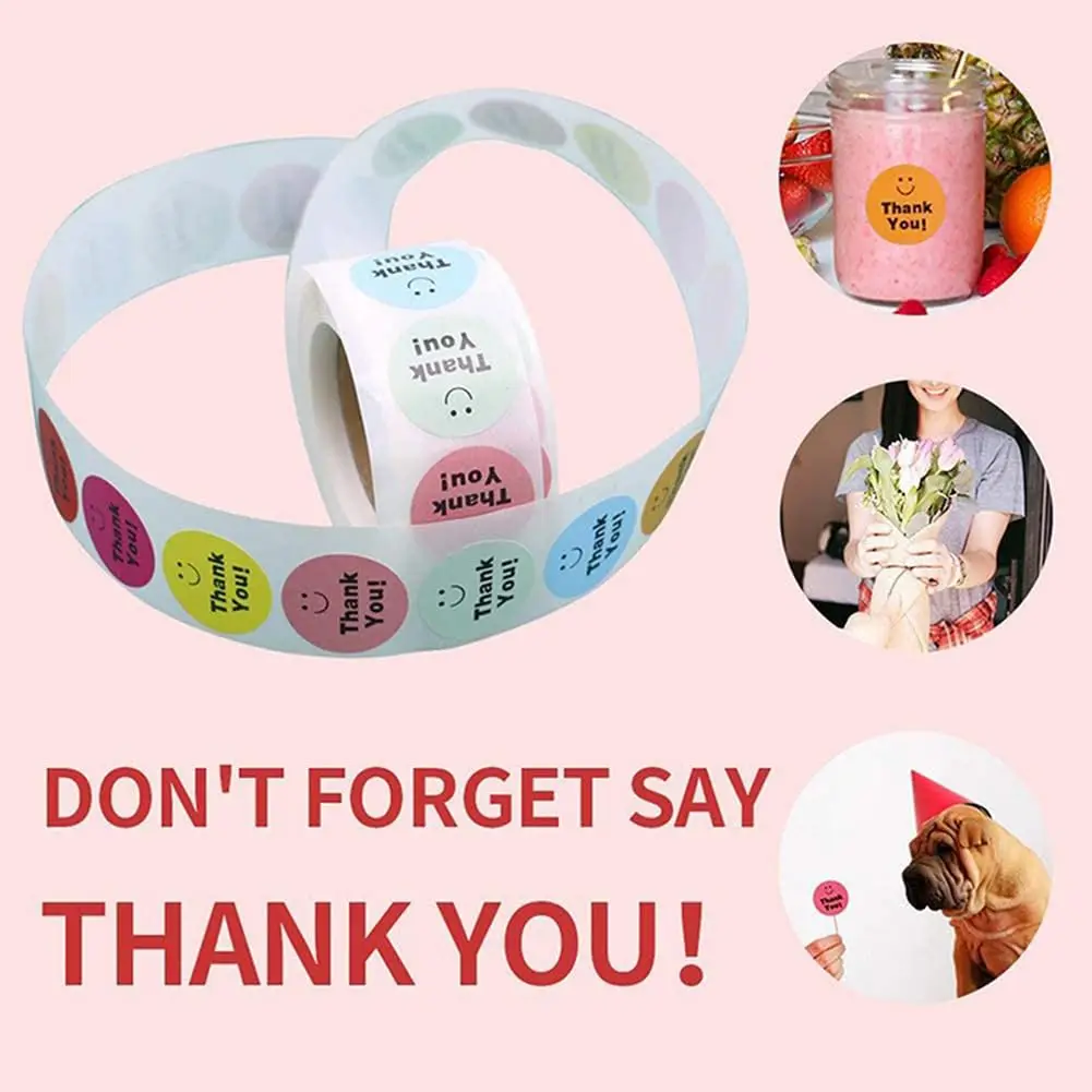 500 Pcs Thank You Stickers 8 Designs Colorful Smiley 1 Inch Thank You Stickers for Packaging Thank You Stickers for Baking