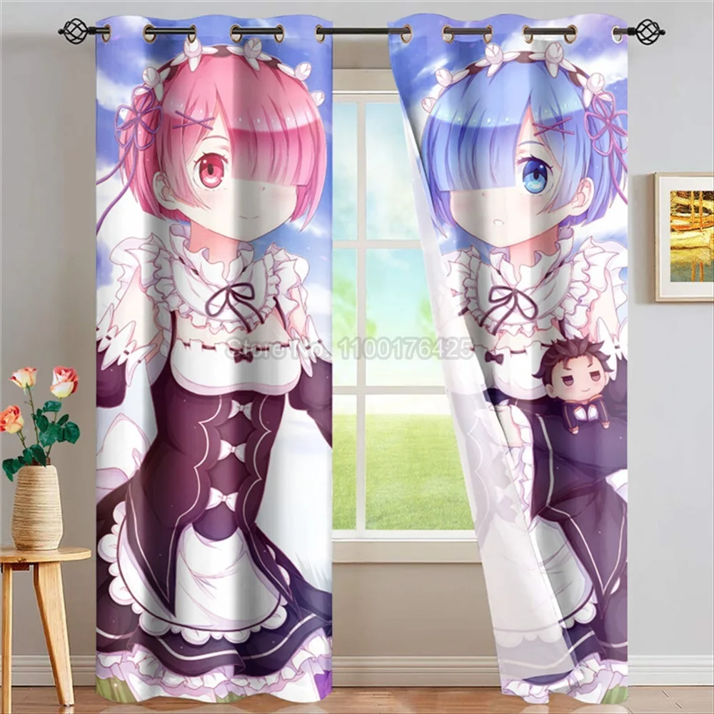 3D Printed Blackout Curtain Adult Kids Room Window Drapes Anime Re Zero Rem Ram Design Home Decor Custom Curtains