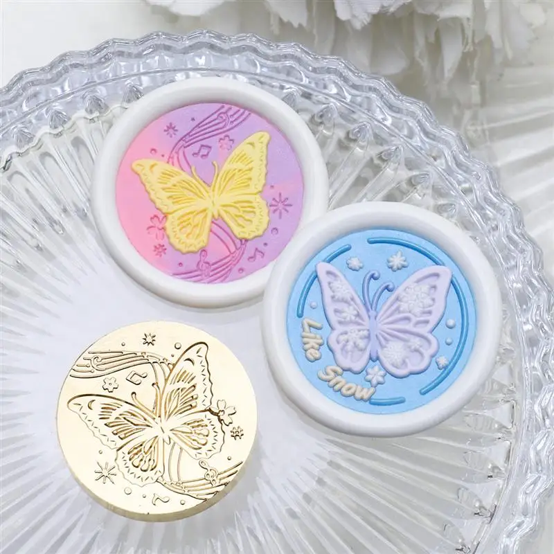 แสตมป์ปิดผนึกขี้ผึ้งหัวผีเสื้อวงกลมหัวทองเหลืองเล็บสมุดภาพ DIY ตกแต่งของขวัญหัตถกรรมเชิญงานแต่งงานตกแต่งเครื่องมือ