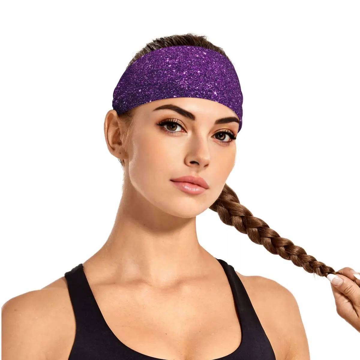 

Custom Gradient Purple Glitter Pattern Sweatband for Men Women Wicking Moisture Sports Sweatband Gym Yoga Running