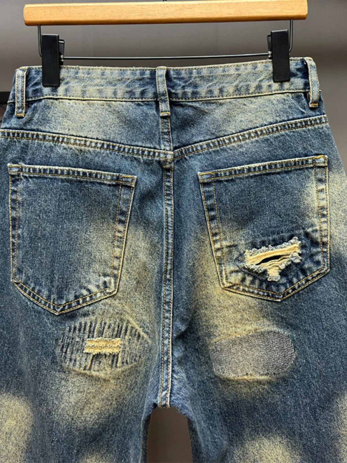 

Retro American Streetwear Jeans Men's Trendy Brand Waed Loose Hole Large Size Long Trousers Autumn Faion Youth Wear