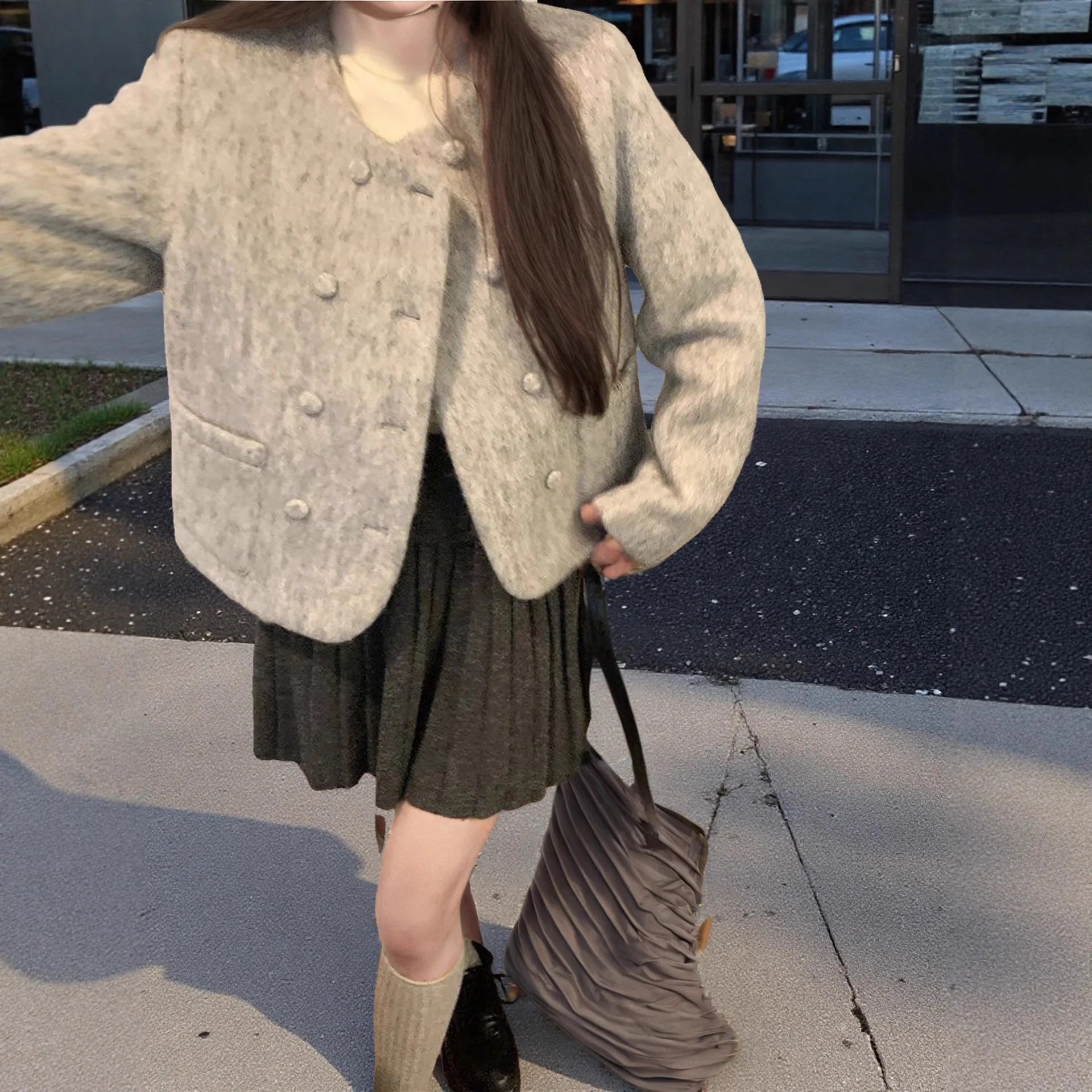 

Женское шерстяное пальто, короткое утолщенное хлопковое внутреннее пальто, осень-зима, новый стиль, модный маленький размер, материал высшего качества