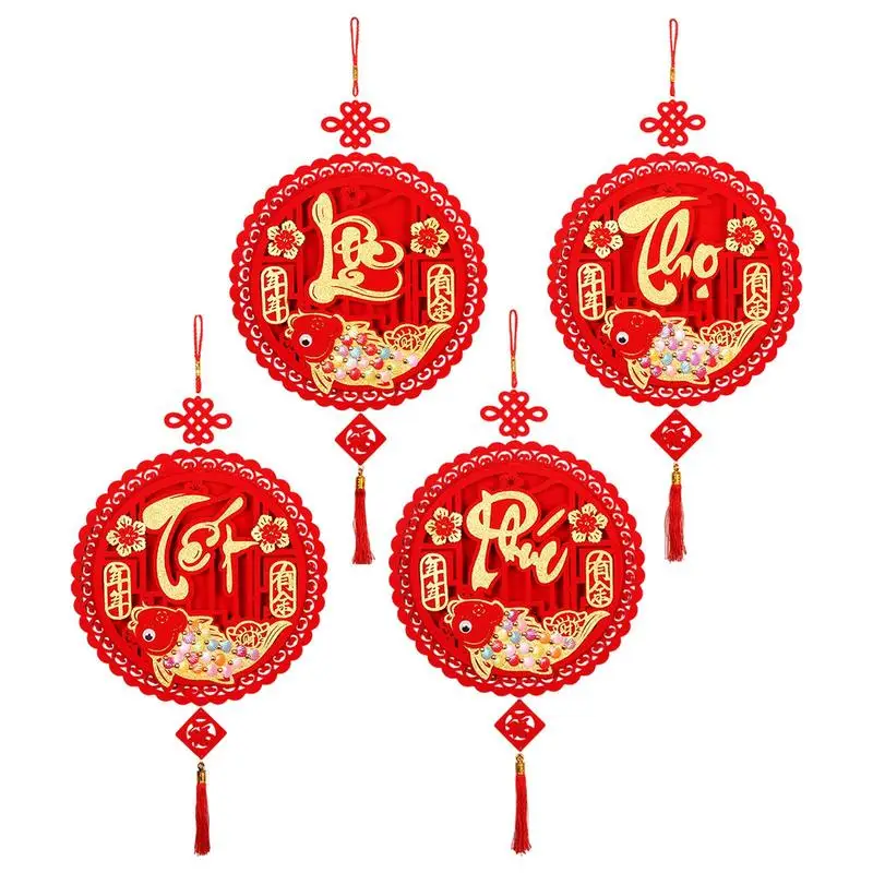 Lunar New Year Decorations 2024 Spring Festival Red Decoration Fu Characters Lucky Pendant Chinese New Year Ornaments For