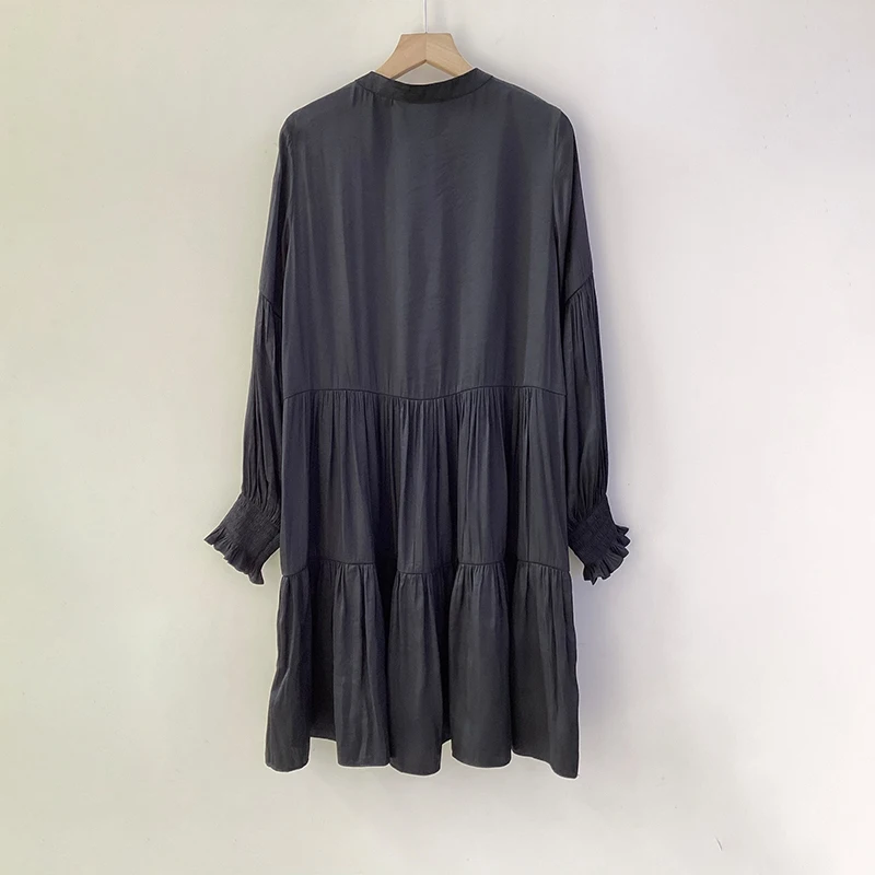 Zadig Black Dress Women Summer Loosen Long Sleeve Solid Robes Female Casual Generous Cotton Chic Dresses Classic Ladies Clothing