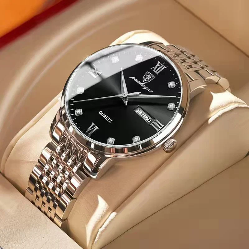 POEDAGAR-Reloj de pulsera de cuarzo para hombre, cronógrafo de acero inoxidable, resistente al agua, marca de lujo, deportivo, luminoso, a la moda,