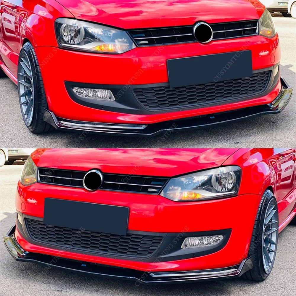 For VW Polo MK5 6R 6C 3Pcs Front Bumper Lip Spoiler Splitter Diffuser Polo 6 MPI Tsi Basic 2009-2013 Pre-Lci Bodykits Tuning