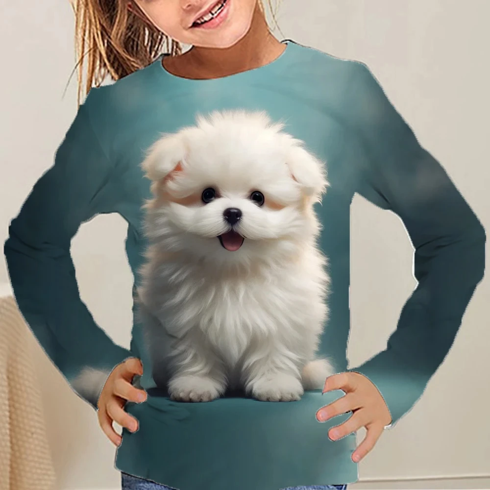 

Children's Clothing Girl T-Shirt Long Sleeve Cute 3D Dogs Print Kids Autumn Clothes Casual Stylish Round Neck Boys Clothes Tops