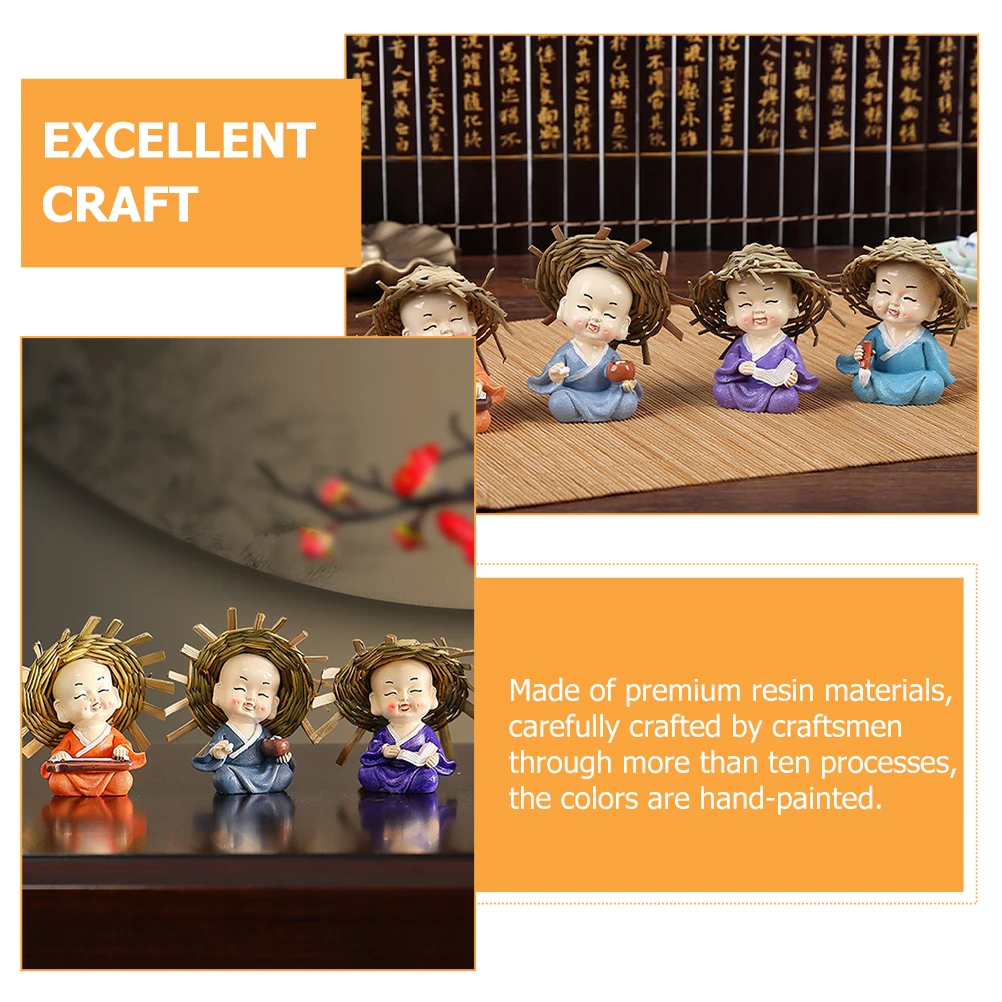 

Premium Resin Straw Hat Monk Statue Car Dashboard Ornament Adorable For Home Decor Mini Garden Decoration Bonsai