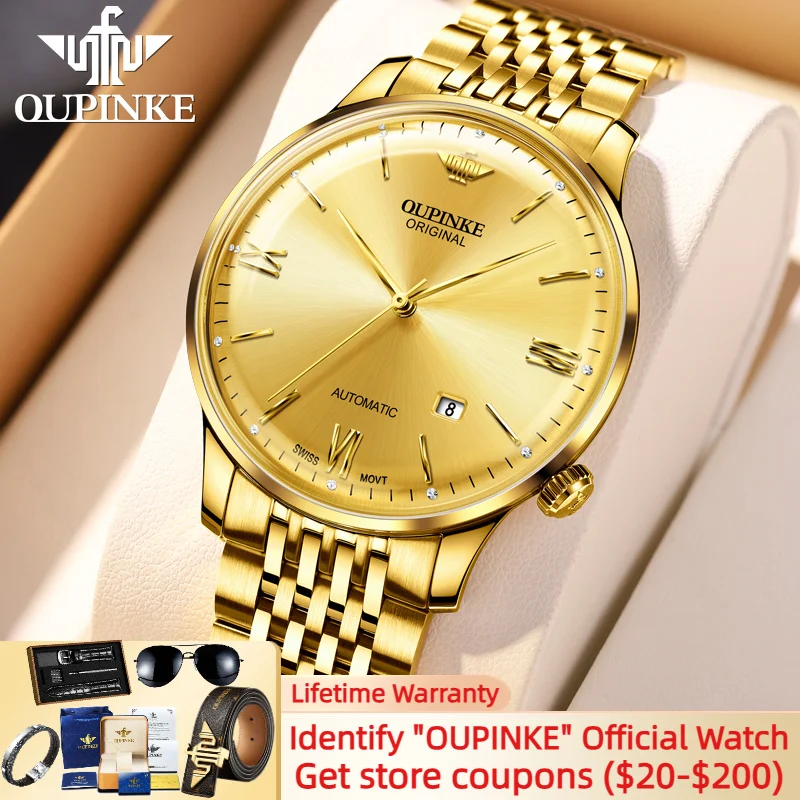 

OUPINKE 3269 Brand Men's Watch Swiss Ultra-thin Movement 7mm Automatic Mechanical Watch Sapphire Mirror Wristwatch