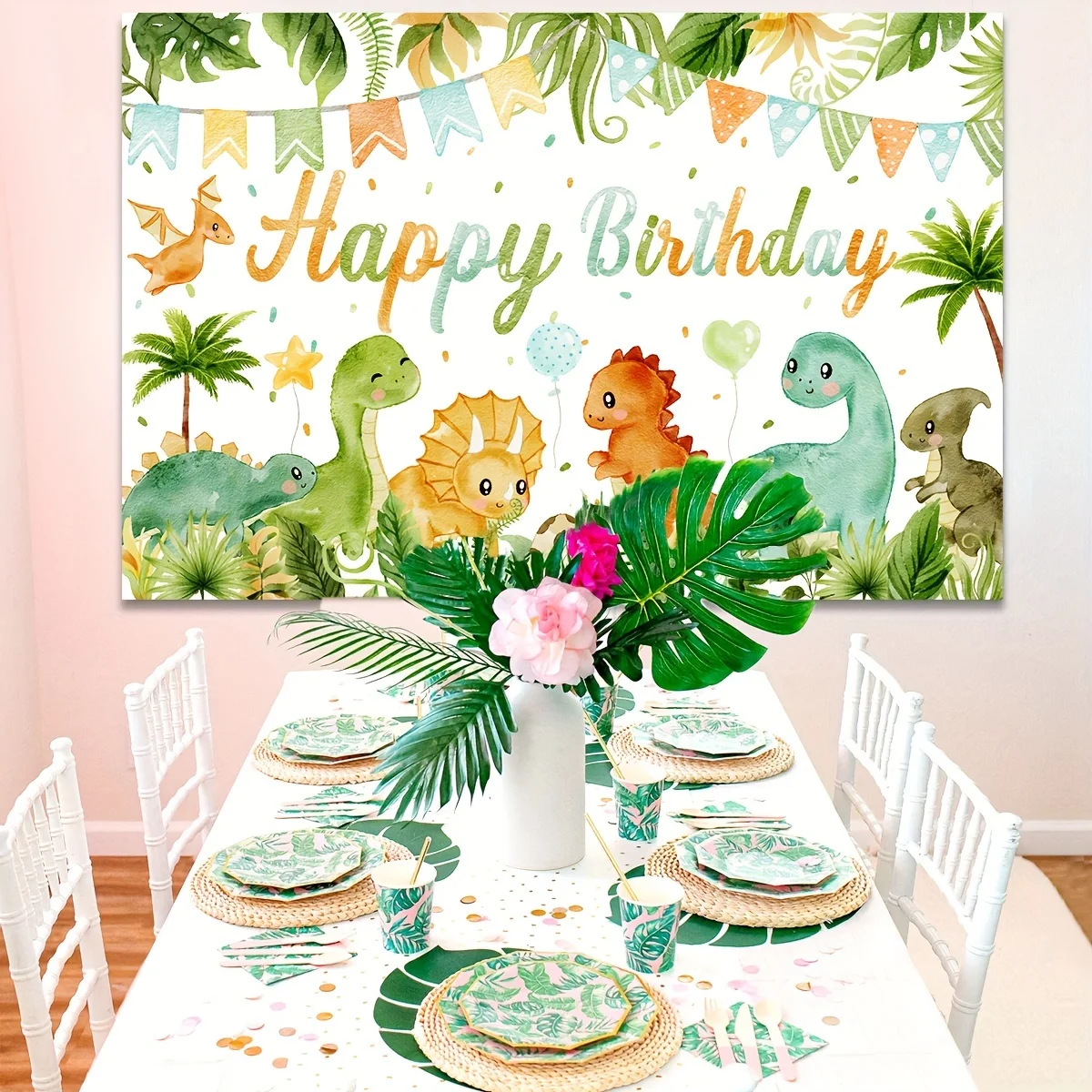 Dinosaur-themed Birthday Background Cloth Vibrant Decoration for Unforgettable Memories, Customizable Background